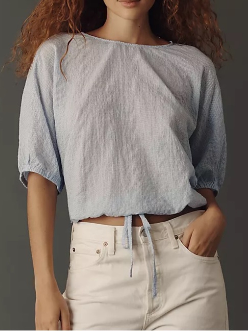 Cloth and Stone Anthropologie blue checked tie crop top blouse size L